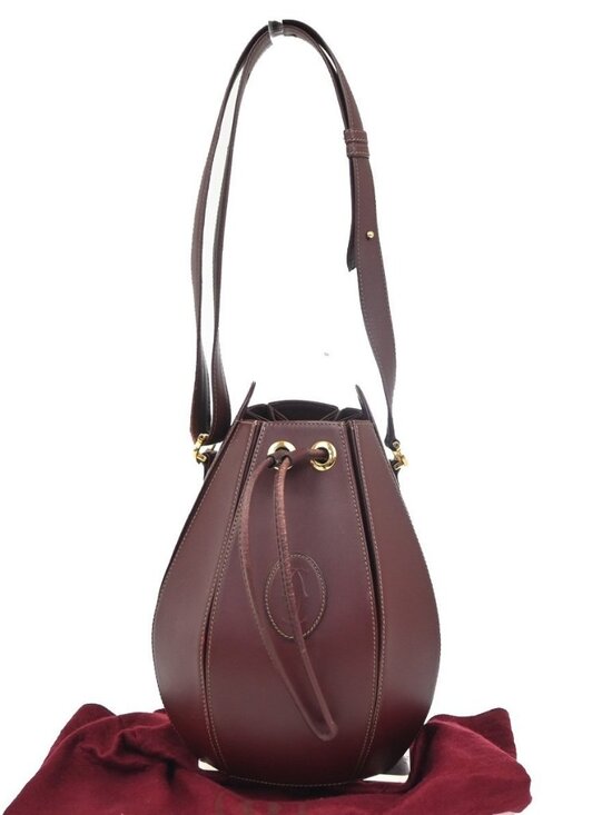 Cartier Handbags - CARTIER Logo Tulip Bucket Drawstring Shoulder Bag Leather Red GHW Spain 35ZA374